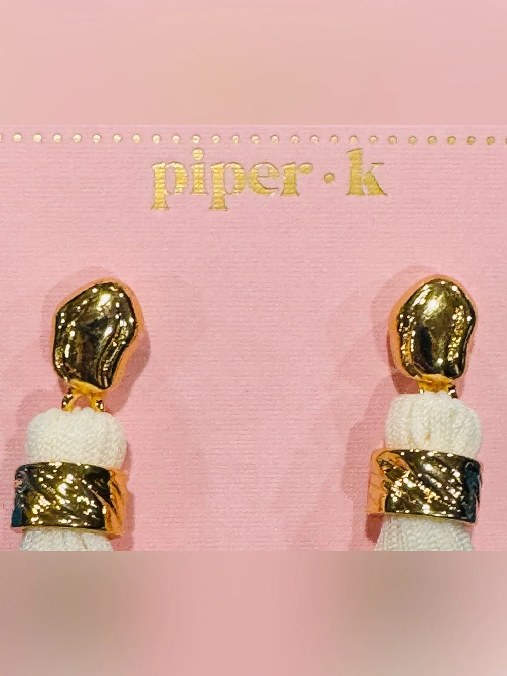 NWT Piper•K White Tassel Drop Earrings with Gold Accents